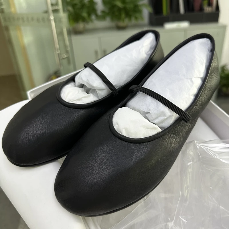 Soft Leather Ballet Shoes Rubber Bands Small Round Toe Shoes Luxury Female Ballarinas High Quality Comfortable Flat Sapato Mujer