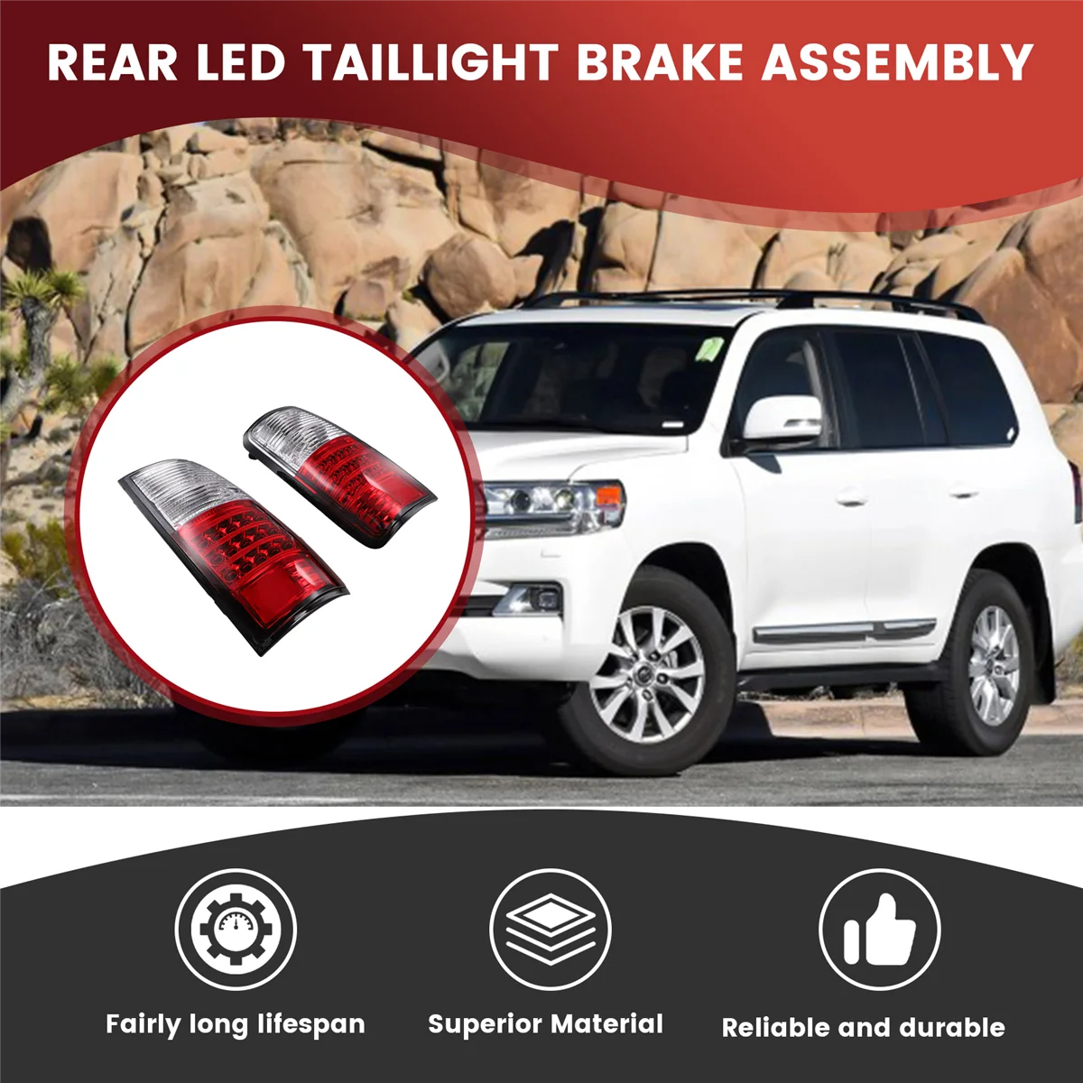 

#46U Automotive Parts & Accessories,1Pair Rear LED Brake Tail Light For Toyota Land Cruiser Prado 91-97,Red&White