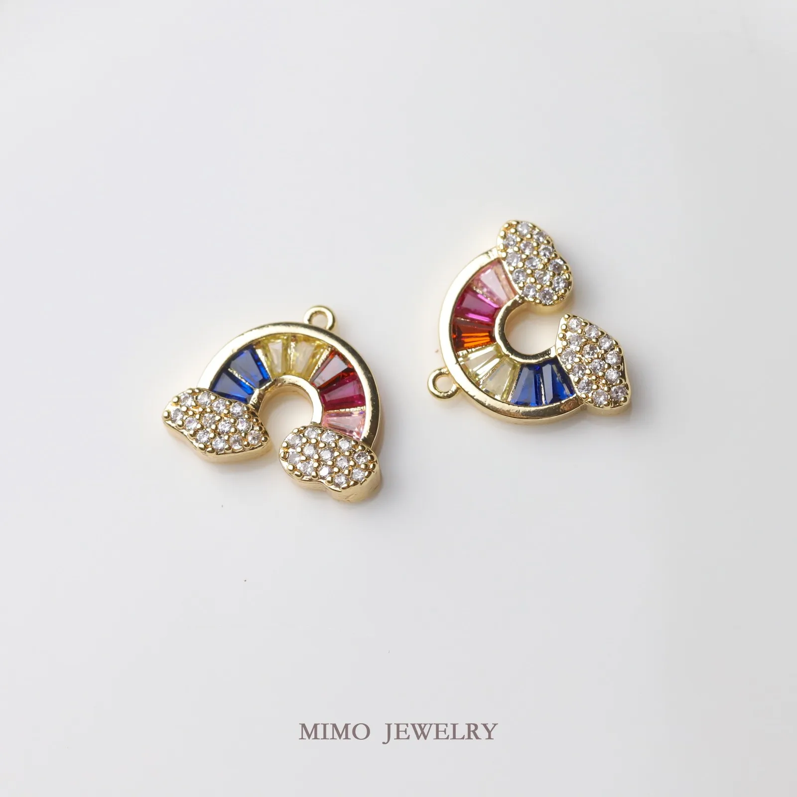 Micro Inlaid Zircon Cloud Rainbow Color, Fresh and Cute Charms Pendant Supplies DIY Hand Brass Gold Plated Accessories 12x15mm