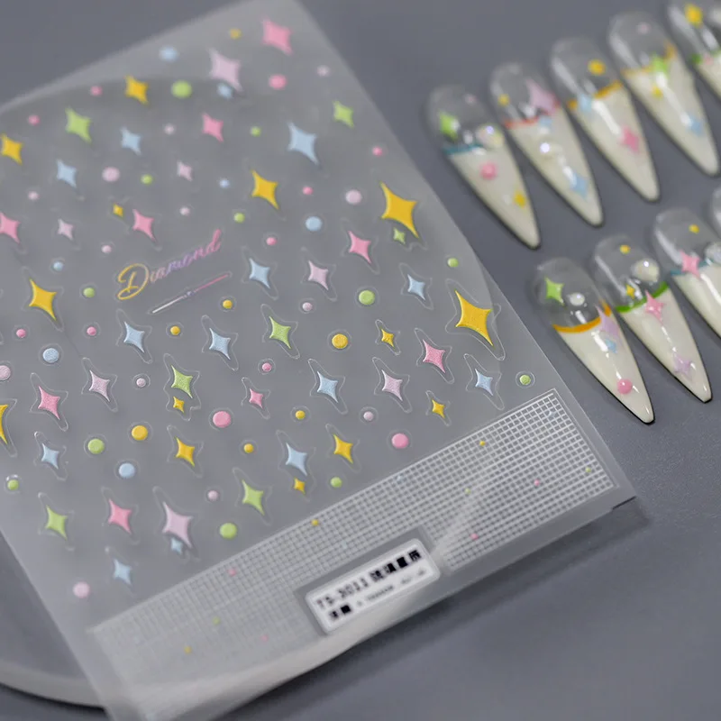 Colorful Star Mini 5D Embossed Relief Self Adhesive Nail Art Decoration Sticker Meteor 3D Manicure Decal Summer Beach Sea Woman