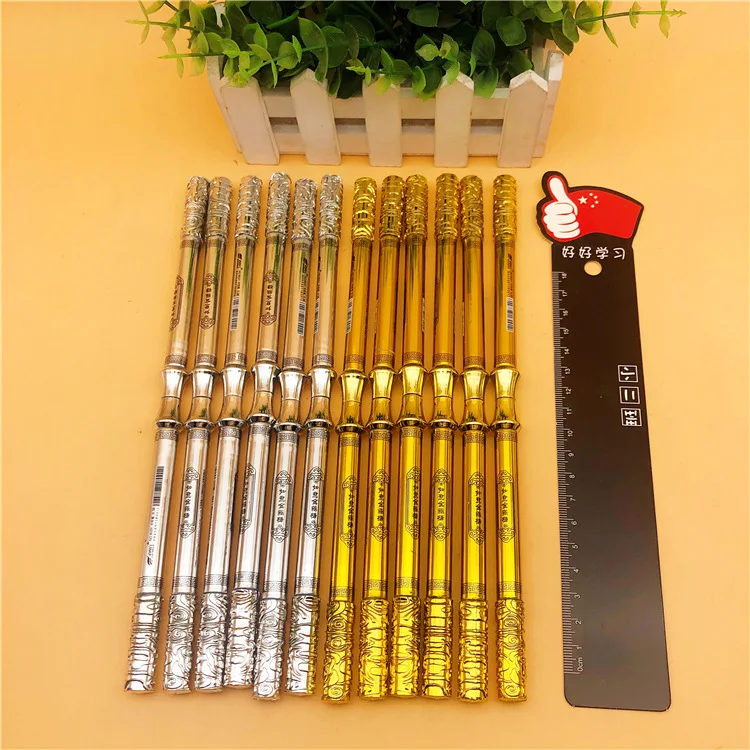 24pcs Gold and silver cudgel nunchaku neutral pen student toy rotary pen double headed blue black signature pen