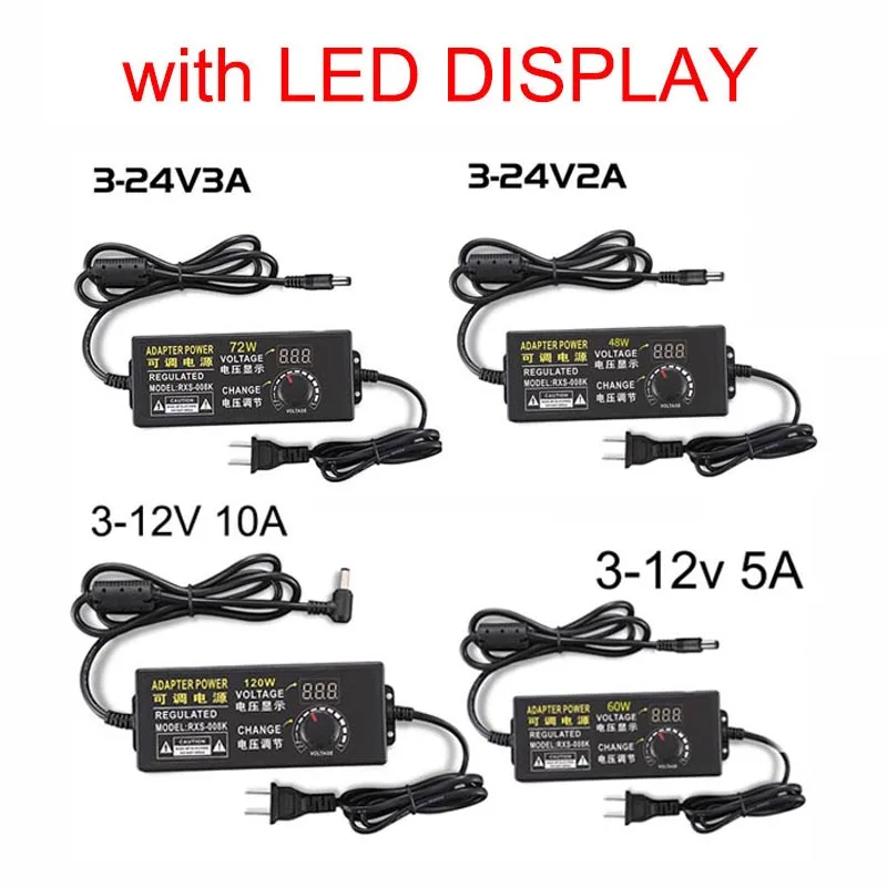 AC To DC Adjustable power Supply charger Adapter Universal US Plug 9V-24V 3V-12V 1A 2A 3A 5A AC110V-220V DC 5.5mm*2.5mm V27