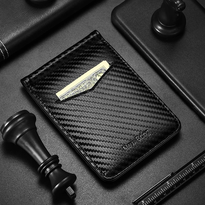 1PC New Men's Ultra-thin Money Clip Card Carbon Fiber Card Case Holder Multi Card Position Driver's License Leather Case