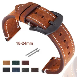 Retro Leather Watch Band 18mm 20mm 22mm 24mm Vintage Strap Comfortable Soft Universal Replace Wristband Quick Release Bracelet