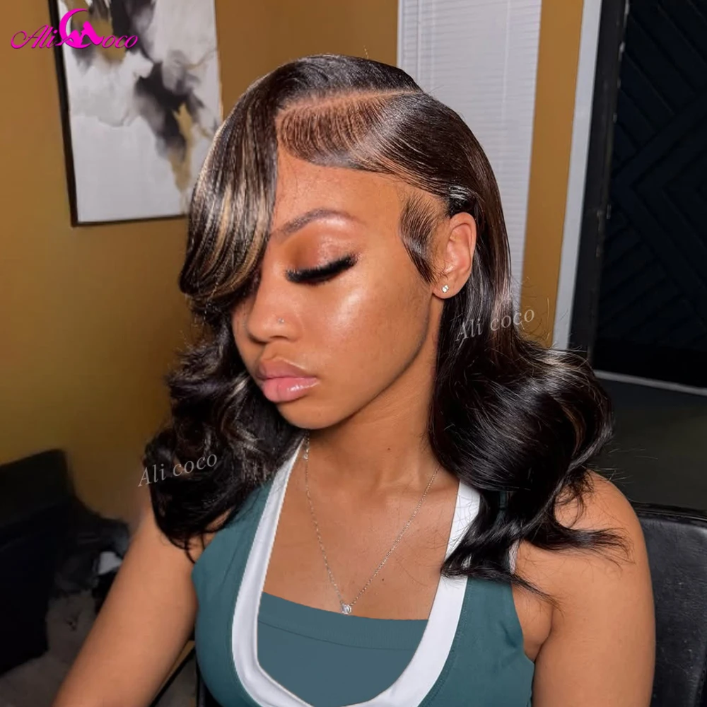 Pieces of Blonde Highlights 13x6 Lace Front Human Hair Glueless Wigs Upgrade 200 Density Body Wave Drawstring Wig for Women