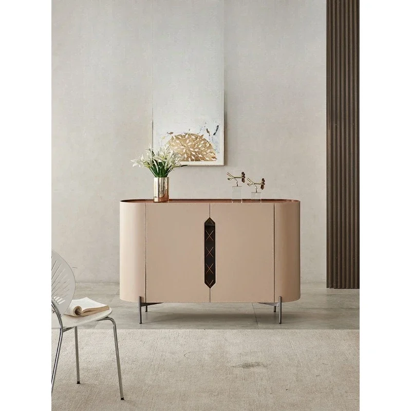 Light luxury saddle leather entrance table, small apartment foyer minimalist storage side cabinet, modern simplicity