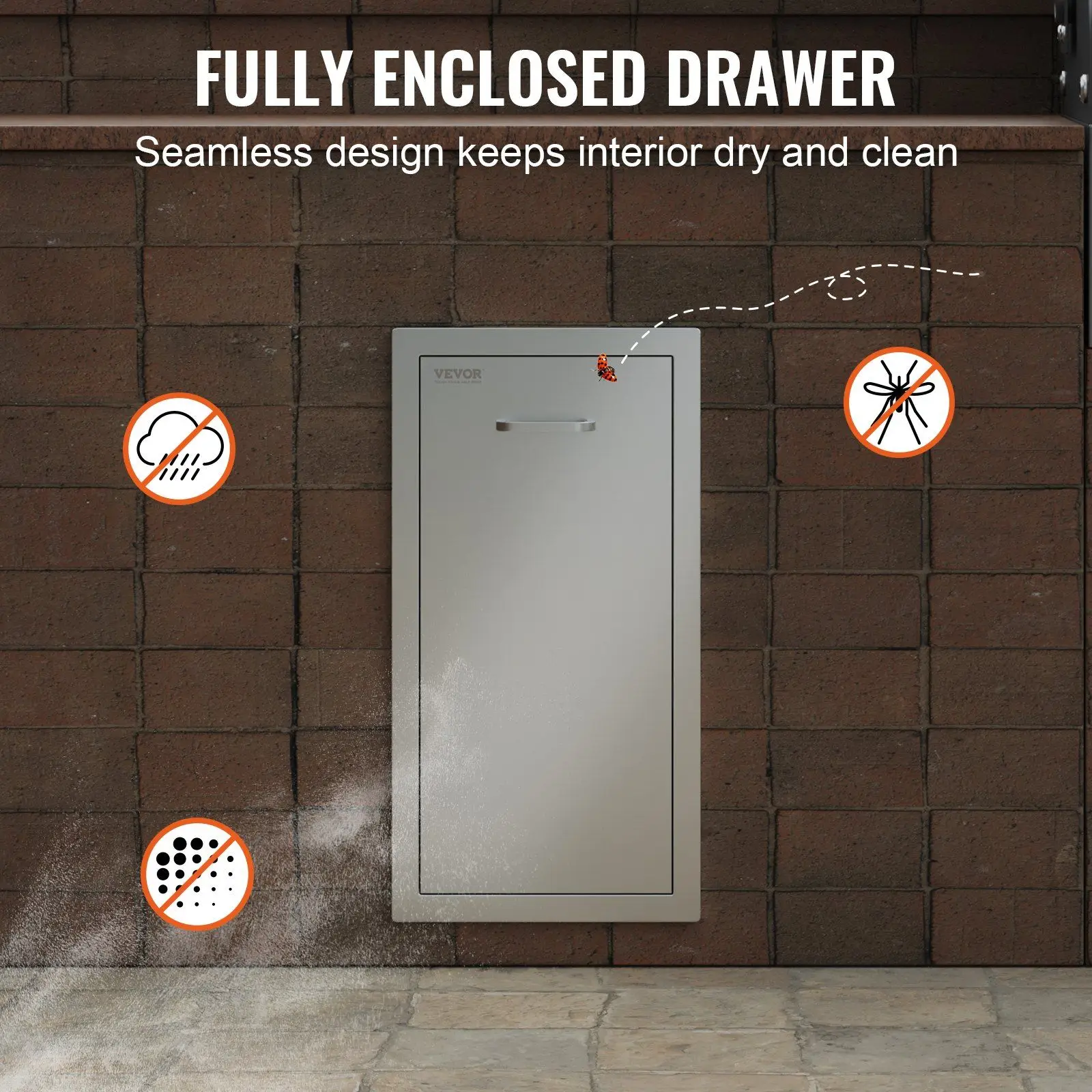 13.4x26x19.6" Pull Out Trash Drawer Stainless Steel Roll Out Bin with Sliding Rails for Outdoor Kitchen BBQ Island Grill Station