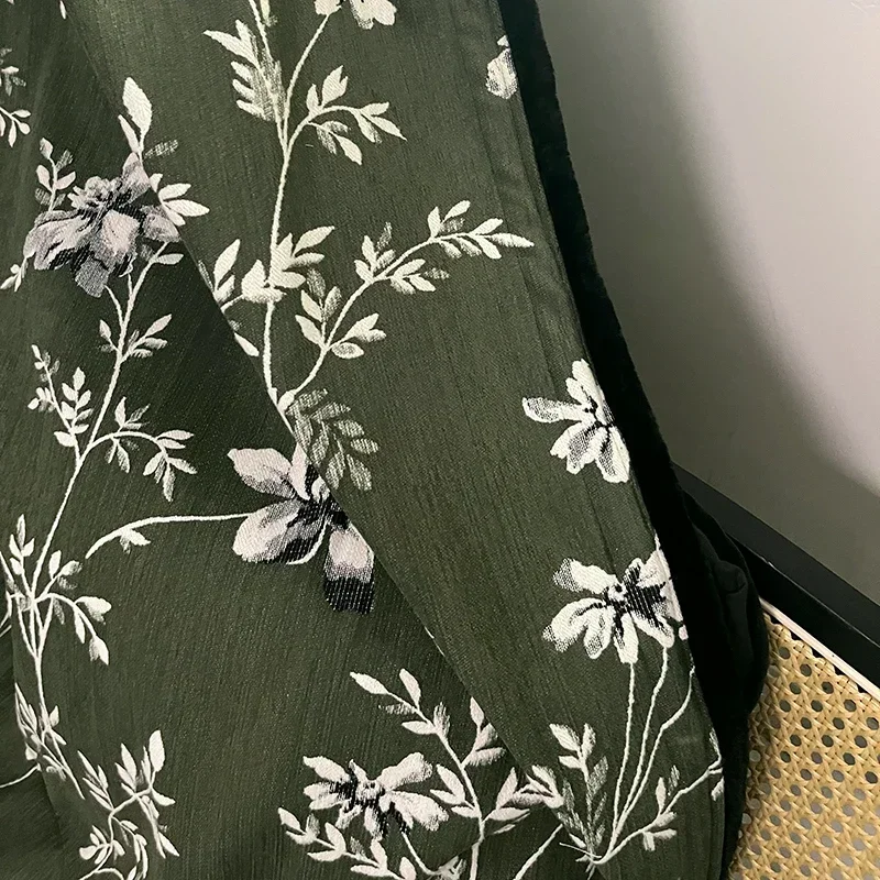 New Retro Green Chenille Jacquard Blackout Curtains for Living Room Bedroom Floor-to-ceiling Windows Balcony Customization