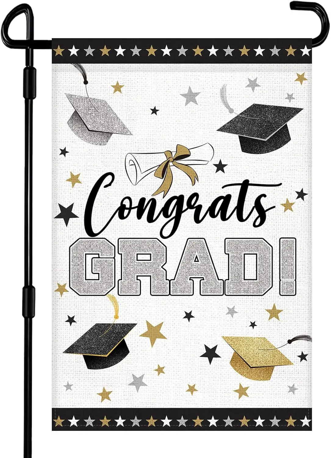Bandera de Jardín de Graduación de 12x18 Pulgadas, Doble Cara, con Diseño de Diploma y Birrete, de Arpillera, para Ceremonia de Graduación, Porche, Patio, Césped, Granja