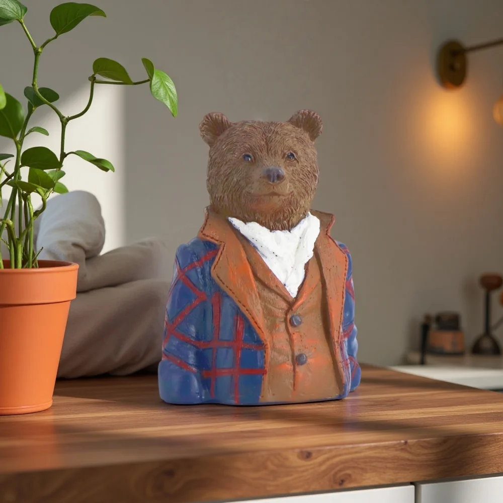 Kreative Jacken-Bären-Statue, Retro-Hahn-Zwerg-Figur, Wohnzimmer-Tischdekoration, Garten- und Hofdekoration, Kunstharz-Handwerk – Detail 4