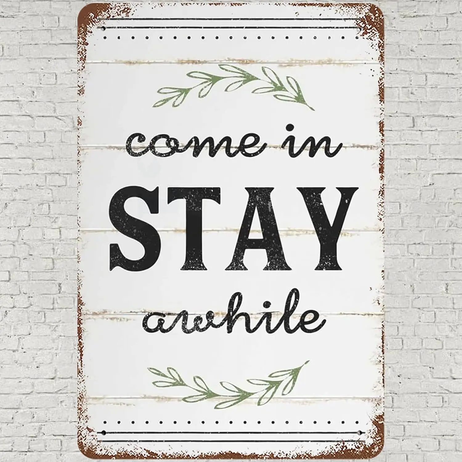 Vintage Metal Tin Sign 8x12, Come In Stay Awhile Wall Art Decor, Rustic Stay Awhile Poster for Home Living Room Bedroom Kitchen