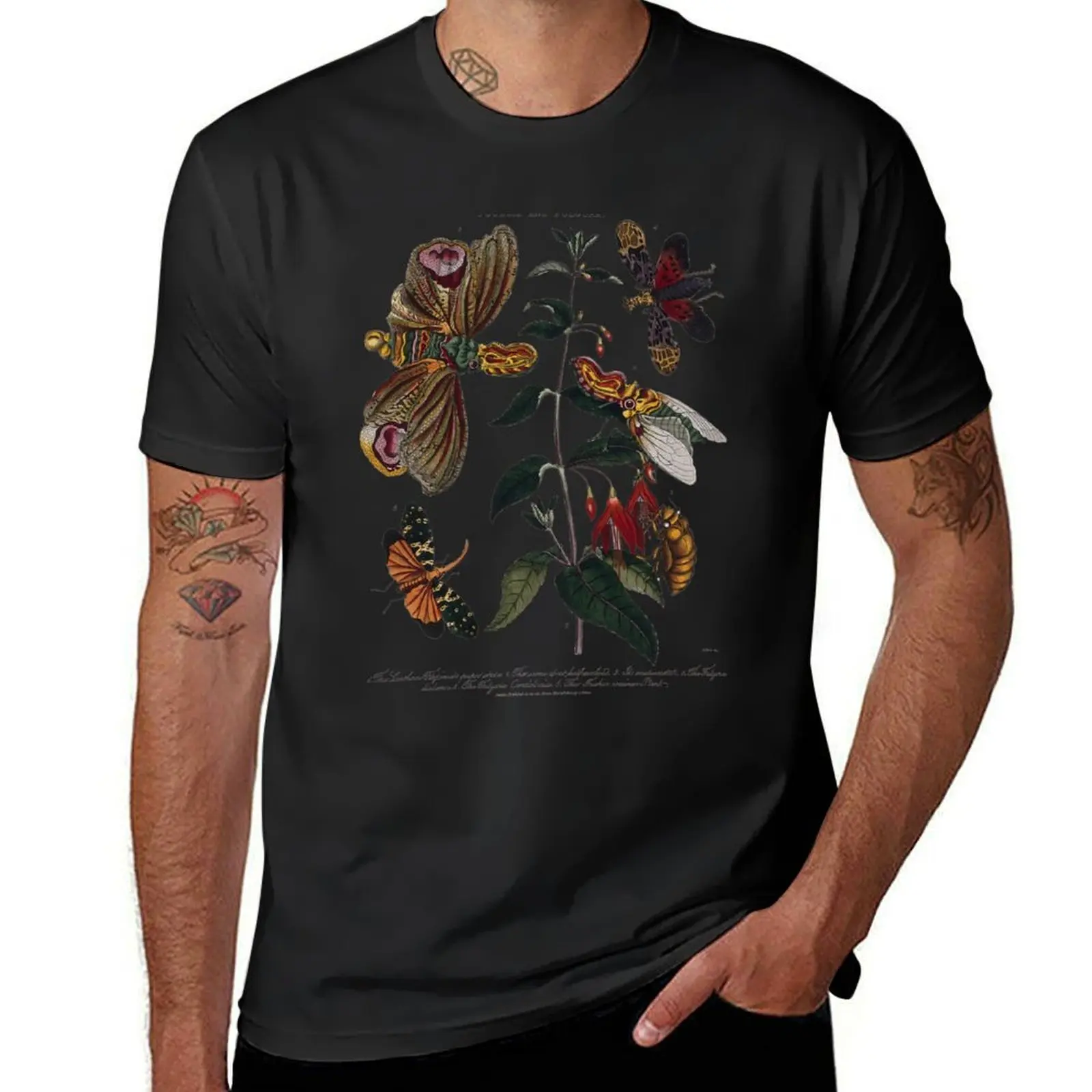 Vintage Botanical Flowers and Insects Illustration T-Shirt sports fans vintage anime oversized t shirt men