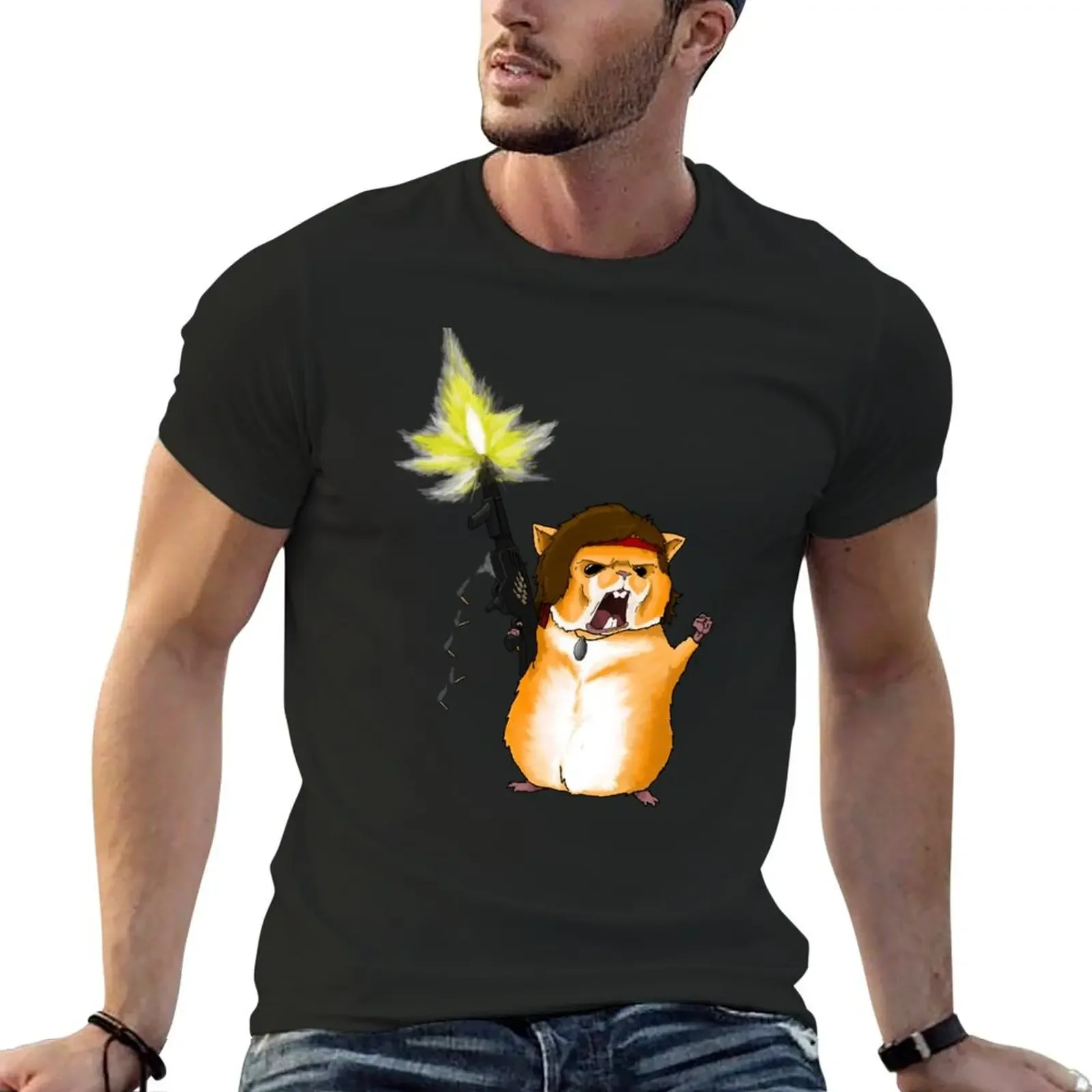 Hamster Rambo T-Shirt quick-drying anime stuff customs korean fashion Men's t-shirts