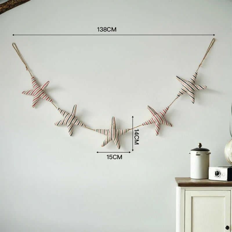 Ocean Style Wall Decoration Striped Heart-shaped Starfish Fabric Hanging String Headboard Background Wall Decoration