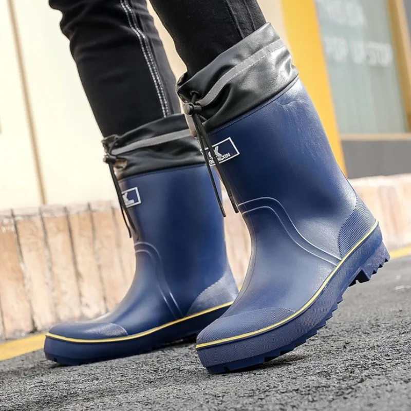 Men Rain Boots Fashion Mid-calf Rubber Boots Outdoor Car Wash Waterproof Shoes Non Slip Fishing Rubber Galoshes Резиновые Сапоги