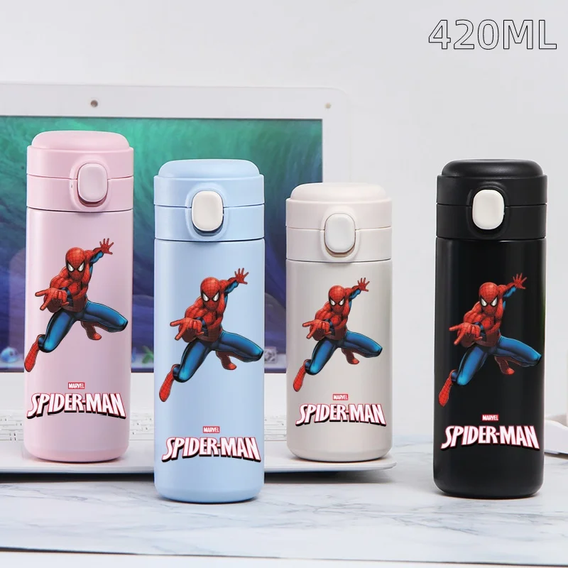 Marvel Spiderman 420ML izolowany kubek ze stali nierdzewnej o dużej pojemności Anime Cartoon butelki na wodę kubek wody pitnej prezenty dla studentów