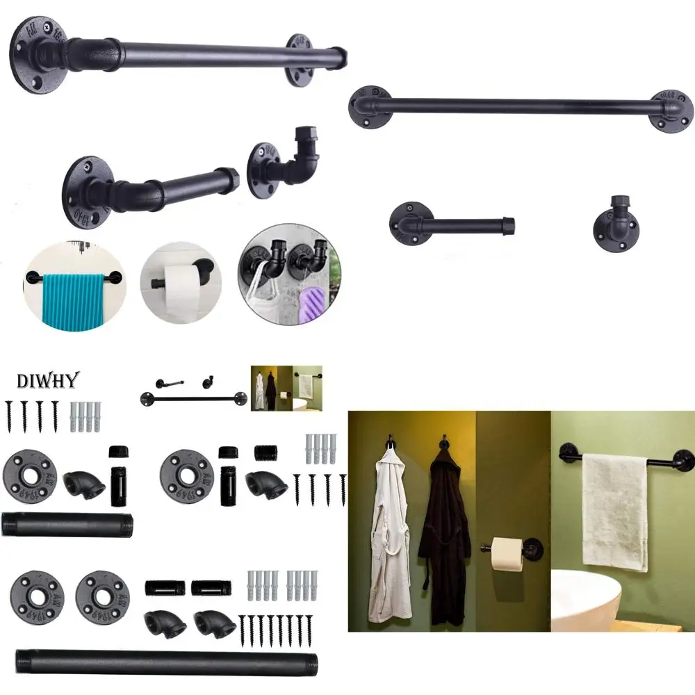 

Industrial Style Bathroom Hardware Set: 3-Piece with Robe Hook, 18 Towel Bar, and Toilet Paper Holder by Pipe Decor