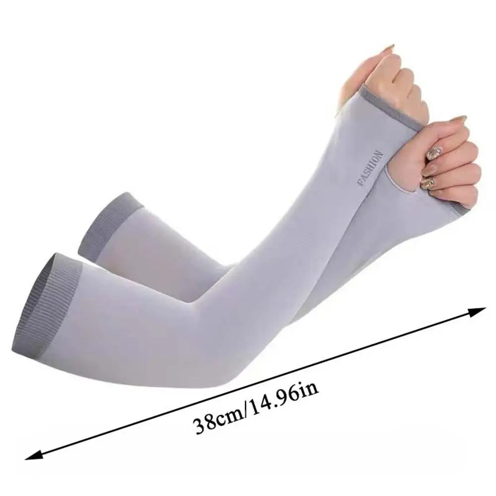 ผ้าไหมน้ําแข็งป้องกันแสงแดดแขนครอบคลุมฤดูร้อน Anti-UV Fingerless แขนแขน Cooling กีฬากลางแจ้งขี่จักรยาน Unisex ข้อศอก 1 คู่