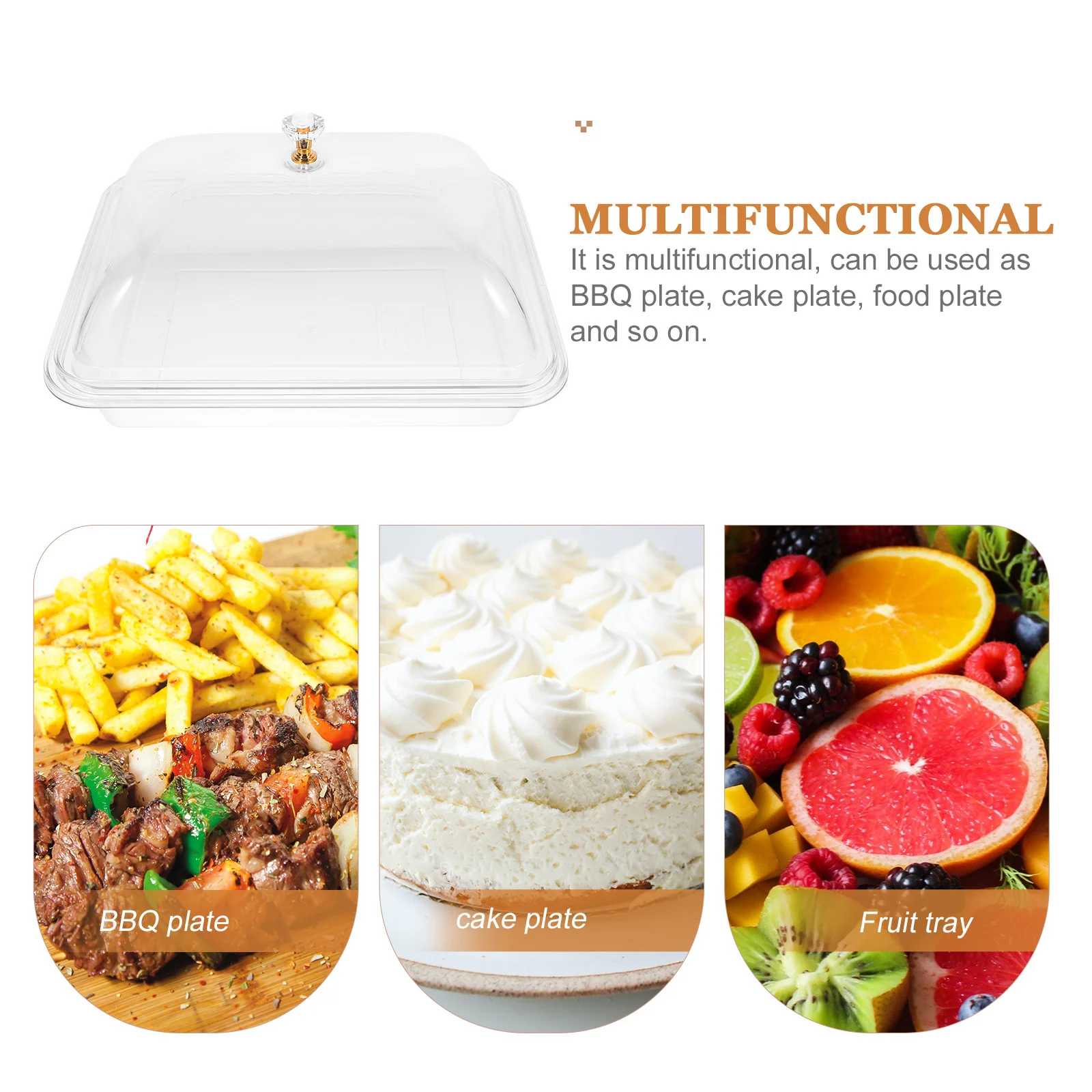 

Transparent Acrylic Buffet Tray Household Multi-Function Dessert Fruit Serving Tray Restaurant Dinner Supply with Cover Easy