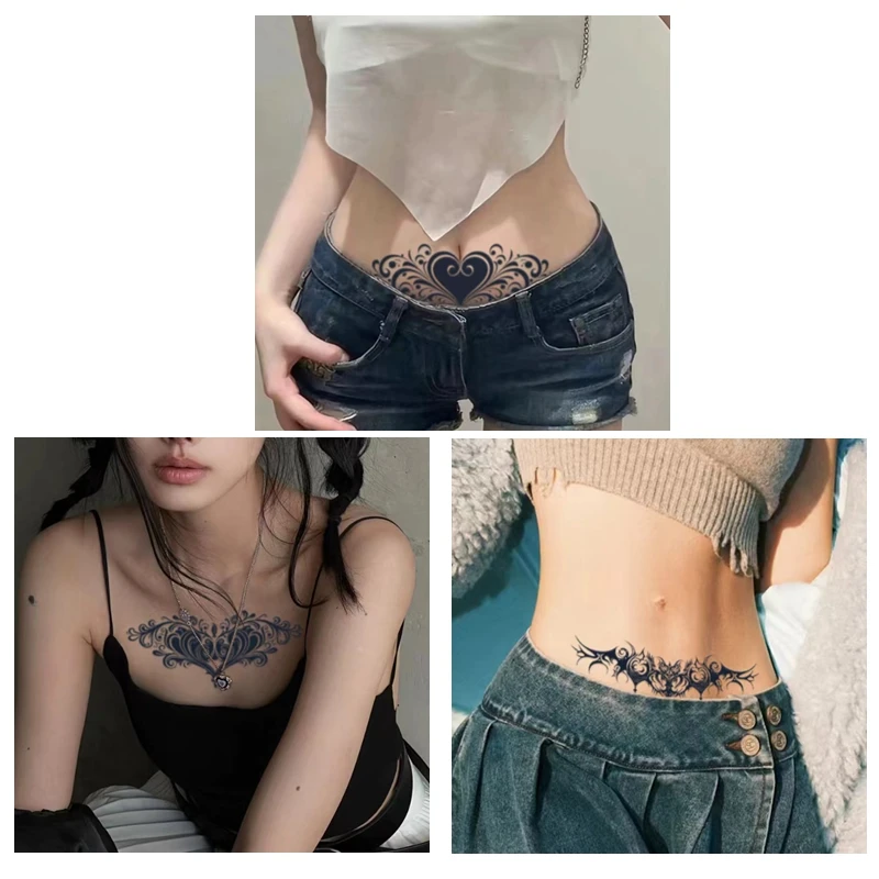 Sexy Love Succubus Semi-permanent Tattoo Stickers Flower Arm Leg Waterproof Female Lasting Herb Juice Fake Tattoos Abdomen Scar