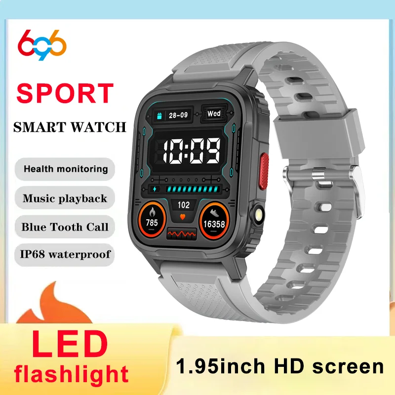 

New Men Sports Smartwatch Led Flashlight Women Blue Tooth Call Smart Watch Fitness Tracker Heart Rate Sleep Monitor Waterproof