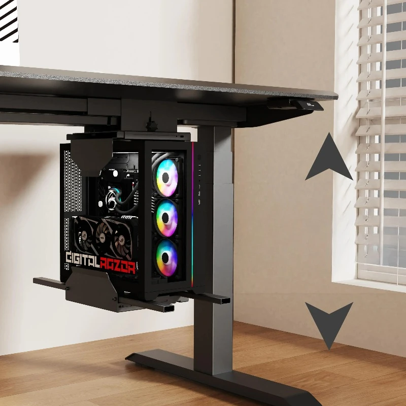 Suspended Computer Tower Rack, Desk Under Mount Hanger, Adjustable Steel PC Bracket, Heavy Duty Holder for Desktop Case