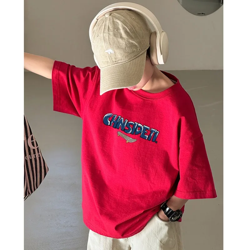 2024 Summer Kids Clothes Streetwear Fashion Cartoon Print T Shirt 100%Cotton Tops Tees Children Short Sleeve  Boys Girls Clothes