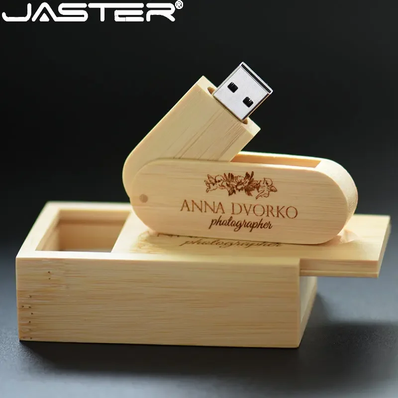 5 PCS LOT USB Flash Drives 128GB Rotatable Bamboo Pen Drive 64GB Creative Photography Studio Wedding Gift Memory Stick 32GB Box