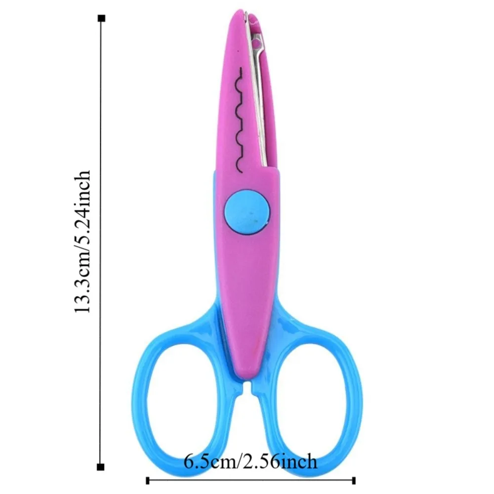 1/6PCS DIY Color Lace Scissors Small Round Head Wavy Pattern Paper Cuttings Scissors Comfortable Hand Stationery Paper Cutter