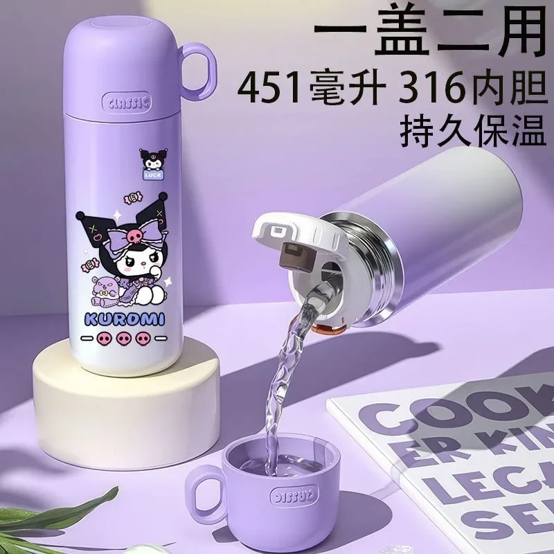 

Sanrio Kuromi Thermos Bottle Water Cup for Children and Students To School Stainless Steel Kettle 451ml Girl Hello Kitty Anime