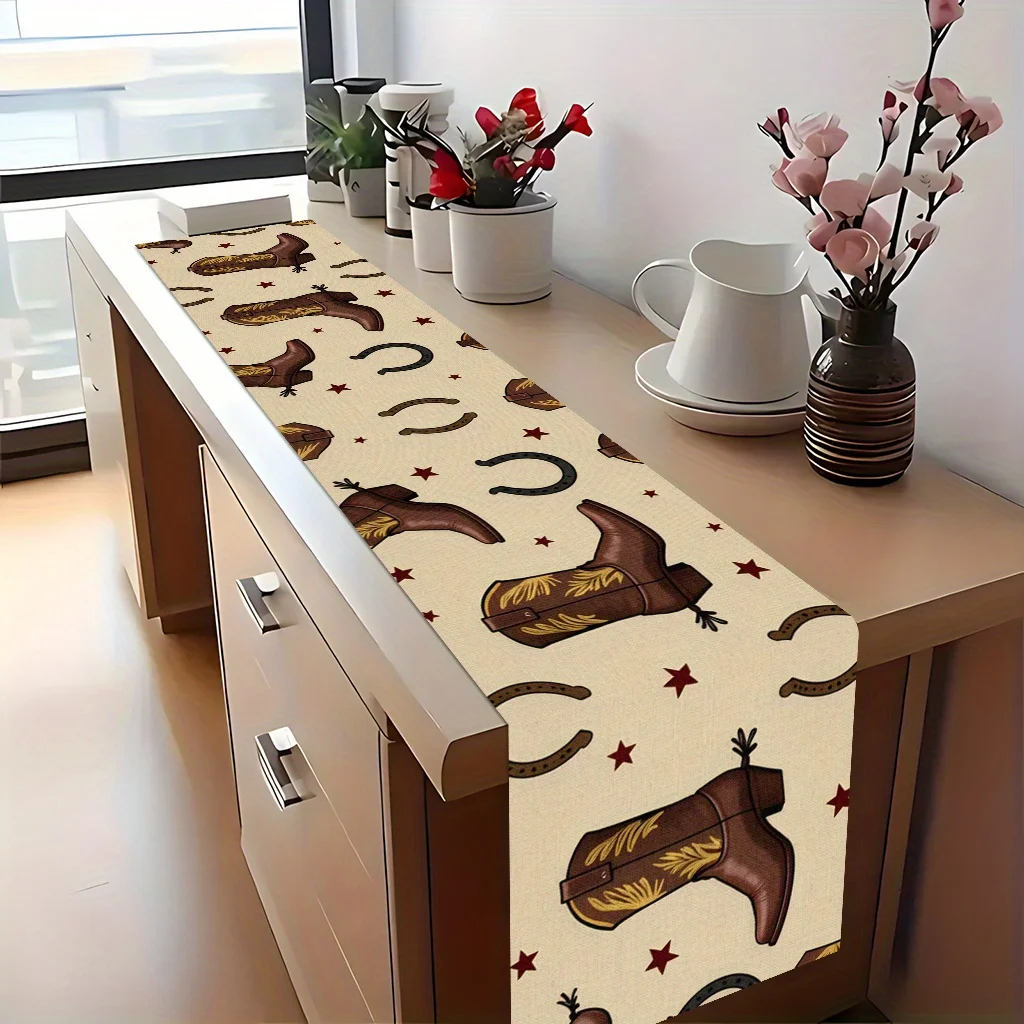 Cowboy Boot Print Table Runner, Durable & Stain-Resistant, Daily & Party Kitchen Home Table Runner