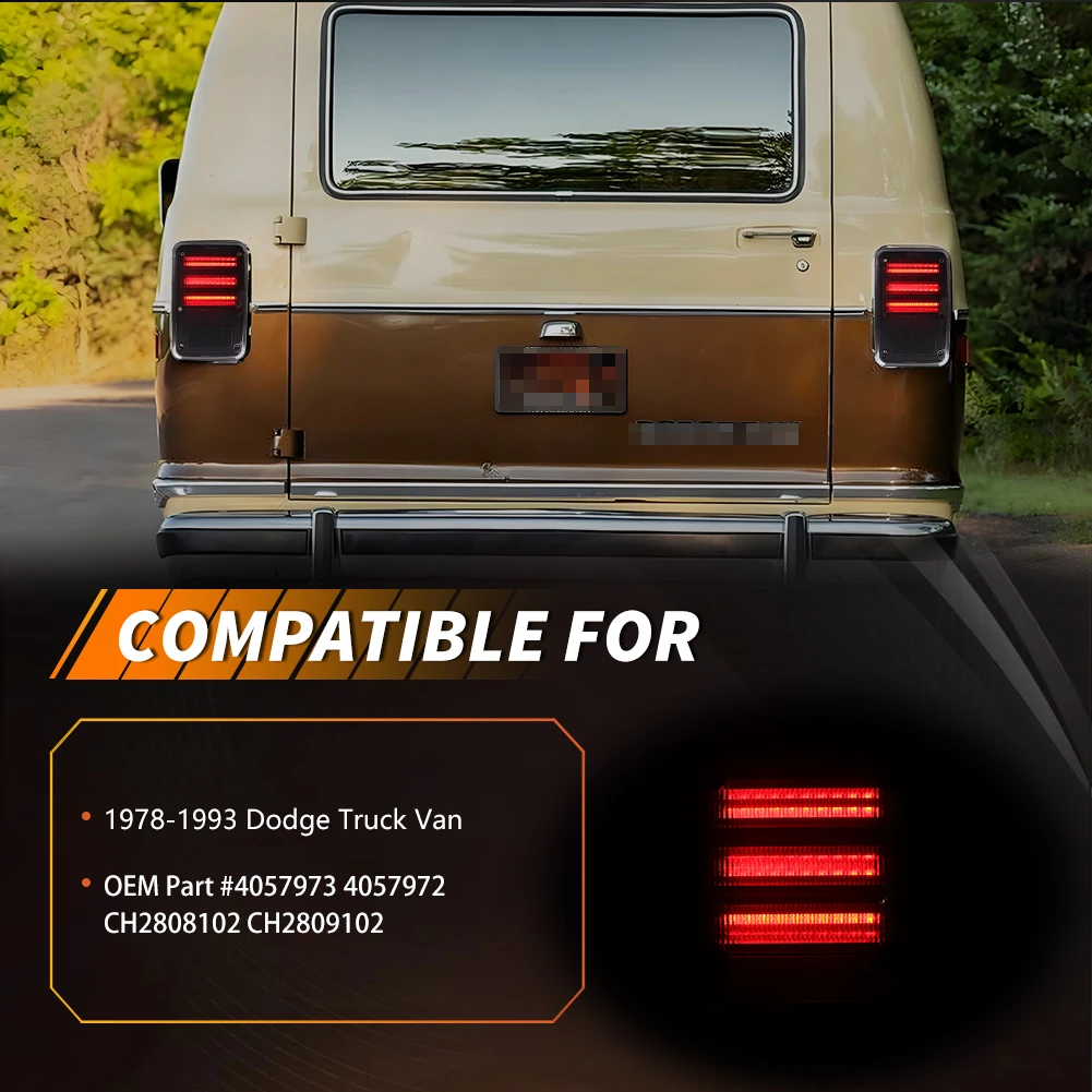 2Pcs For 1978-1993 Dodge B100 B150 B200 Plymouth PB100 PB150 PB200 Rear Tail Light Brake Light Backup Light Reverse Light W/LED