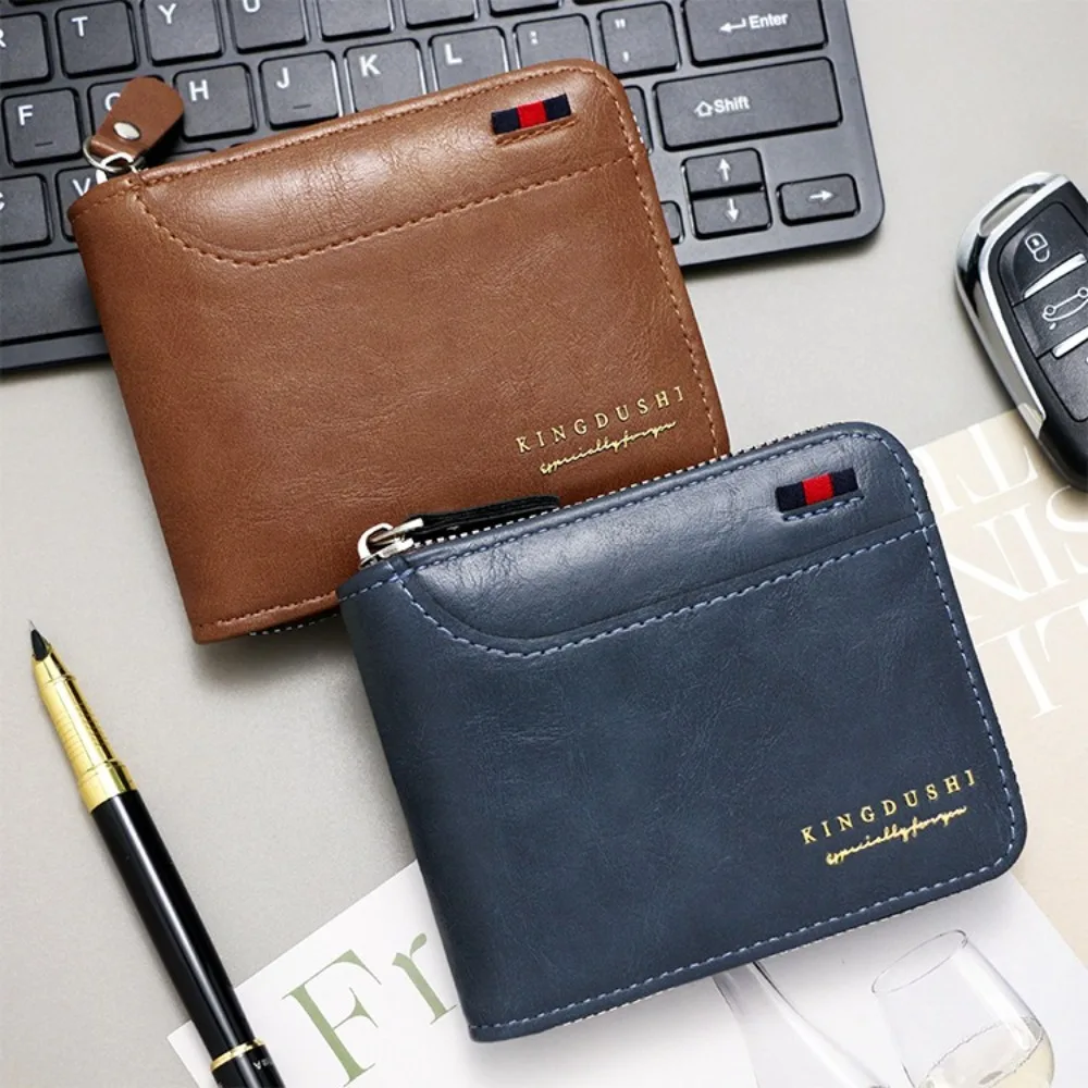 

Multifunctional Men's Short Wallet Pu Leather Zipper Male Coin Purse Lightweight Multiple Card Slots Business Card Holder Travel