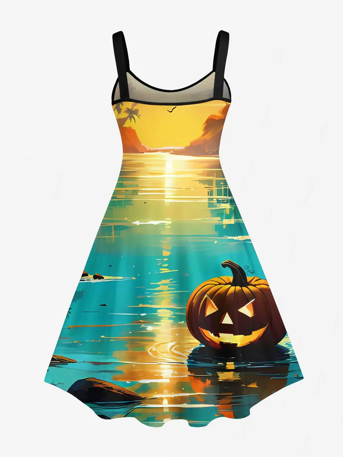 Hot Selling Custom Matching Hawaiian Men's Shirt Women's Tank Dress Casual Pumpkin Lake Coconut Tree Printed Couple Beach Outfit