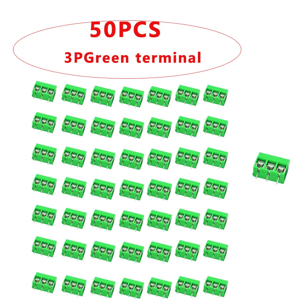 50PCS PCB Terminal Block Connector Pitch 5.0mm KF301 Straight Pin 2P 3P Screw PCB Terminal Blocks Connector Assortment Kit