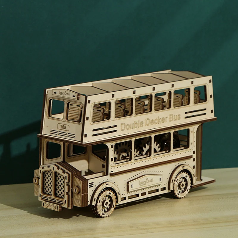 

Difficult Double-layer Bus Puzzle Wood 3D Jigsaw Double Decker Model Vehicle Toys 3d Puzzle for Adults Children's Day Gift