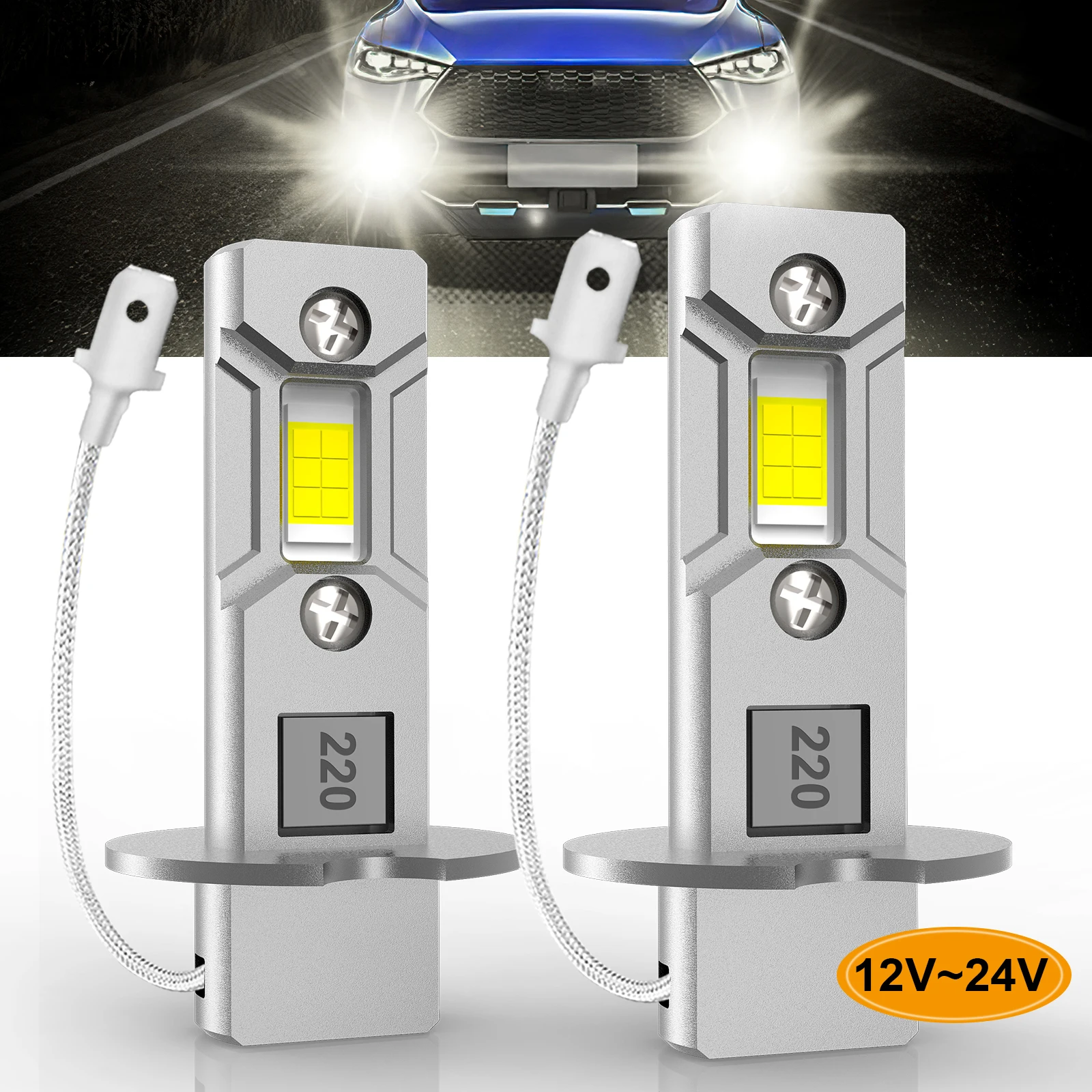 mightu 2Pcs Mini H3 LED Car Headlight Bulbs H3 LED Fog Light Bulb Yellow DRL Super Bright White Car Driving Lamp DC 12V-24V