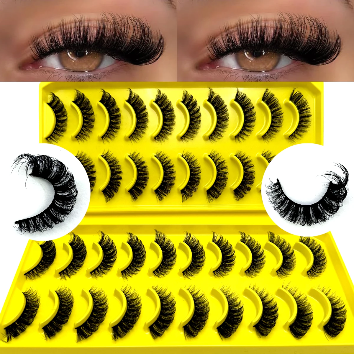 20 par naturalnych sztucznych rzęs DD Curl Russian Lashes 3D Mink Eyelashes wielokrotnego użytku puszyste rzęsy Russian Strip Lashes przedłużanie rzęs