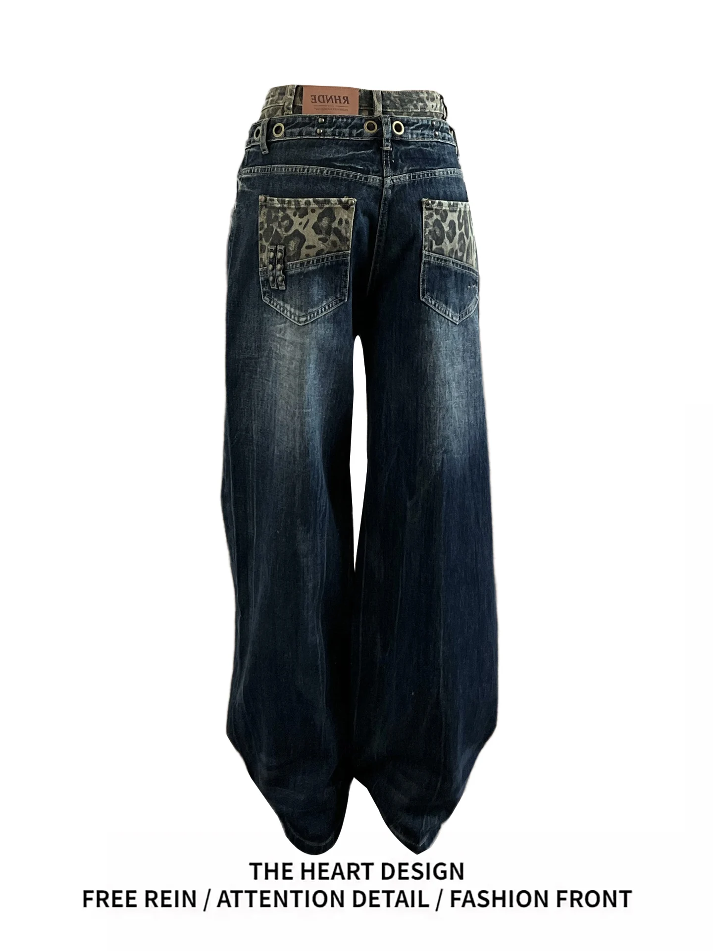 

American Retro Leopard Print High Waist Wide Leg Jeans Loose Straight Casual Trousers for Women Spring New Sle Faionable