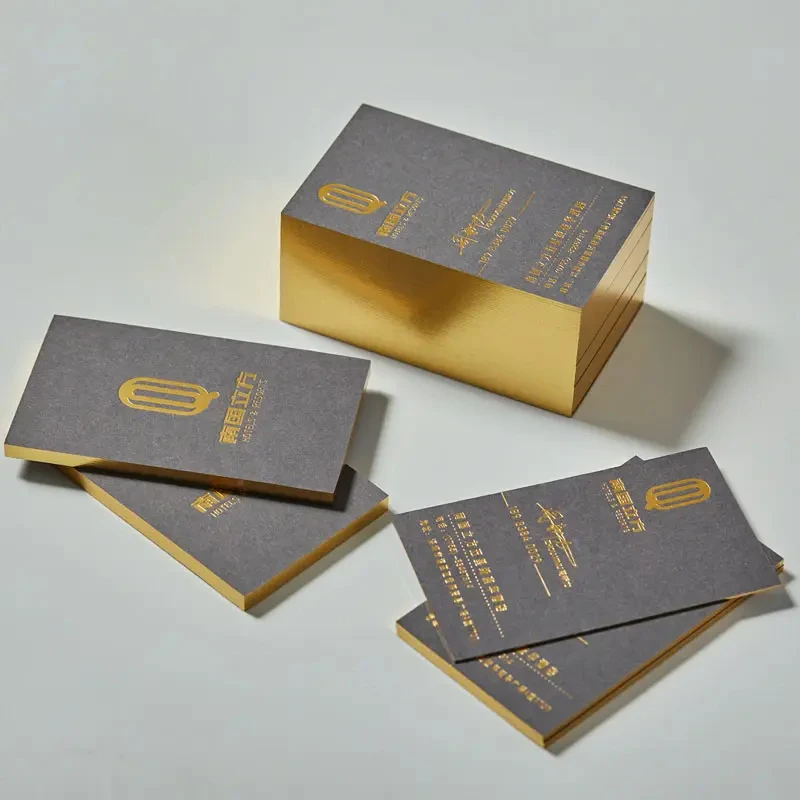 200PCS Cotton Paper Business Cards Embossed Gold Foil Stamping With Colored Edge