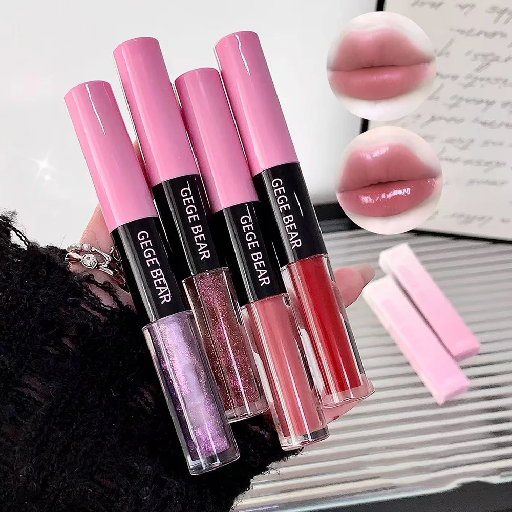

4 colors Matte Lipstick Double headed lip gloss Waterproof Moisturizing Makeup Cosmetics Lip Balm Nude Lipstick Korean cosmetic
