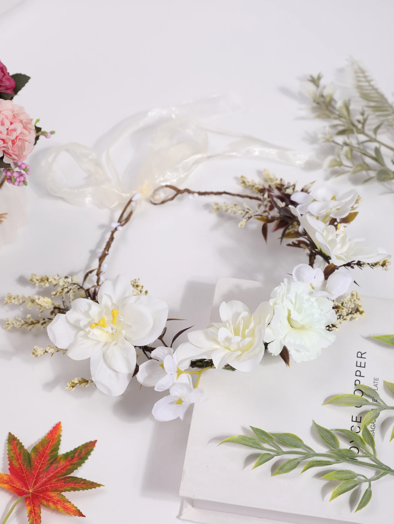 Hot-Selling Pink and Purple Artificial Flower Headband, Bohemian Style Wreath, Wedding Party Photo Shoot Atmosphere Hair Accessory image 6