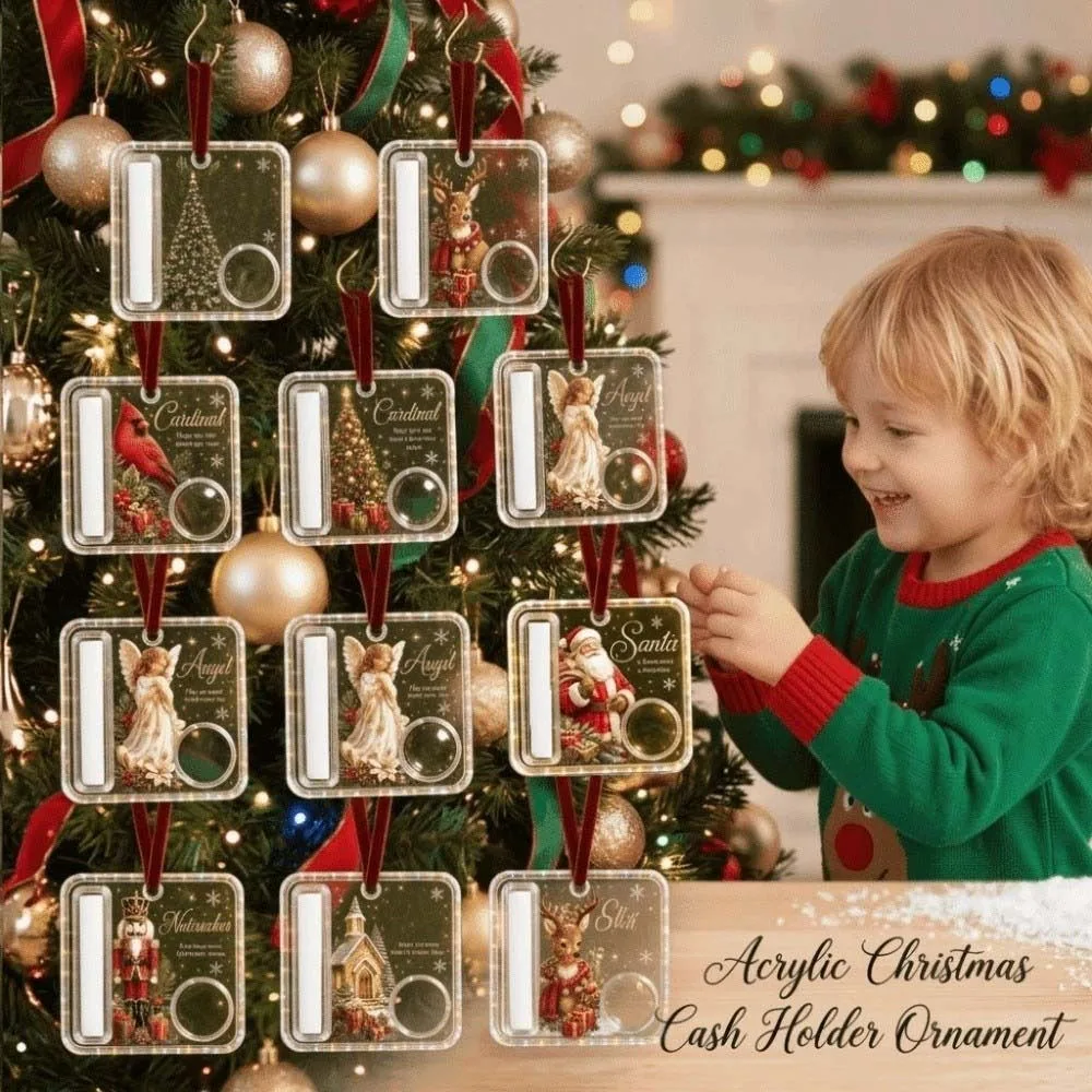 50pcs Nutcracker Design Christmas Cash Holder Velvet Ribbon Portable Size Acrylic Cash Ornament Compact Case Cute Cartoon