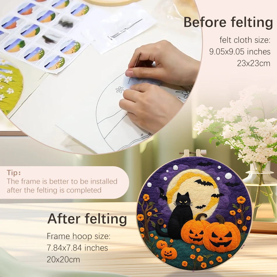 PhotoCustom Wool Felt Kit With Frame Felting Needles Mandala Flower Butterfly Wool Felt Tool DIY Handwork Wool Felting Painting