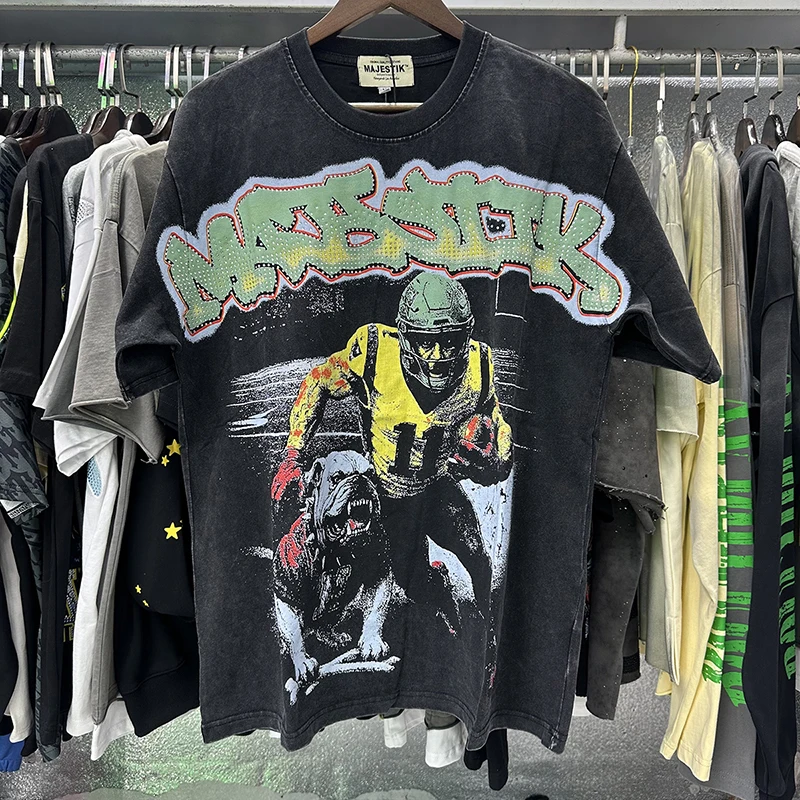 MAFIASTIK Vintage Washed Black Motorcycle Racer Tee Y2K Hip Hop Distressed Streetwear Skater Style