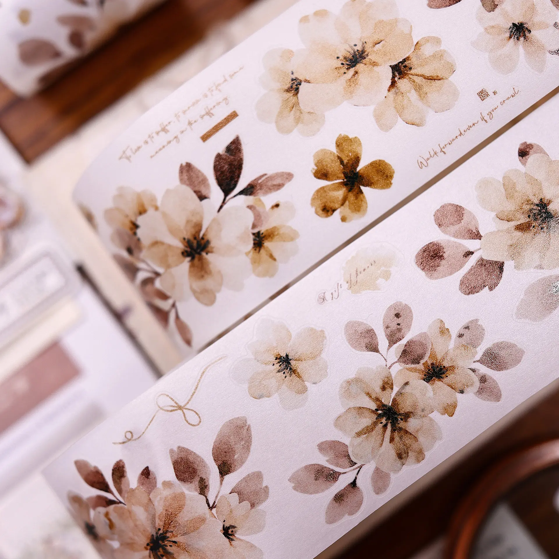 XBJ Salt New Warm Yellow Fragrant Branch Light Vintage Ink Floral Washi PET Die Cut journal Tape