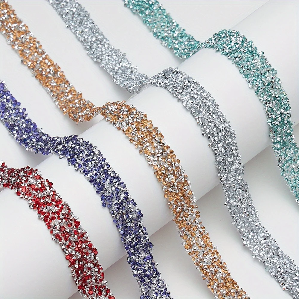 12Mm Kendinden Yapışkanlı Reçine taklidi Trim Glitter Kristal Strass Bant Zincir Şerit Dia Etiket Kemer düğün elbisesi Konfeksiyon El Sanatları