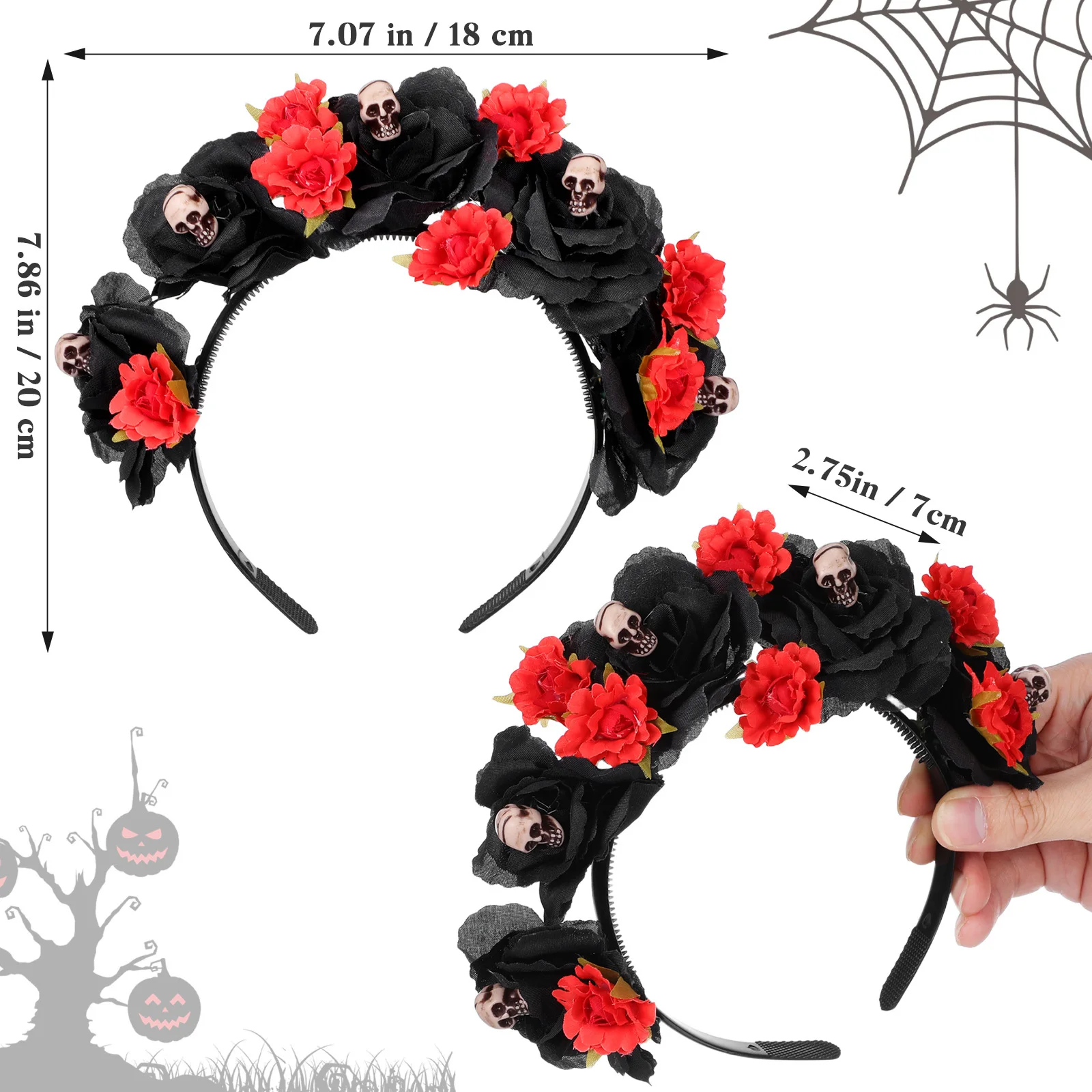 غطاء رأس على شكل جمجمة على شكل زهرة احتفالية لحفلات الهالوين للنساء، غطاء رأس أنيق بمظهر غامض، إكسسوار للمهرجانات