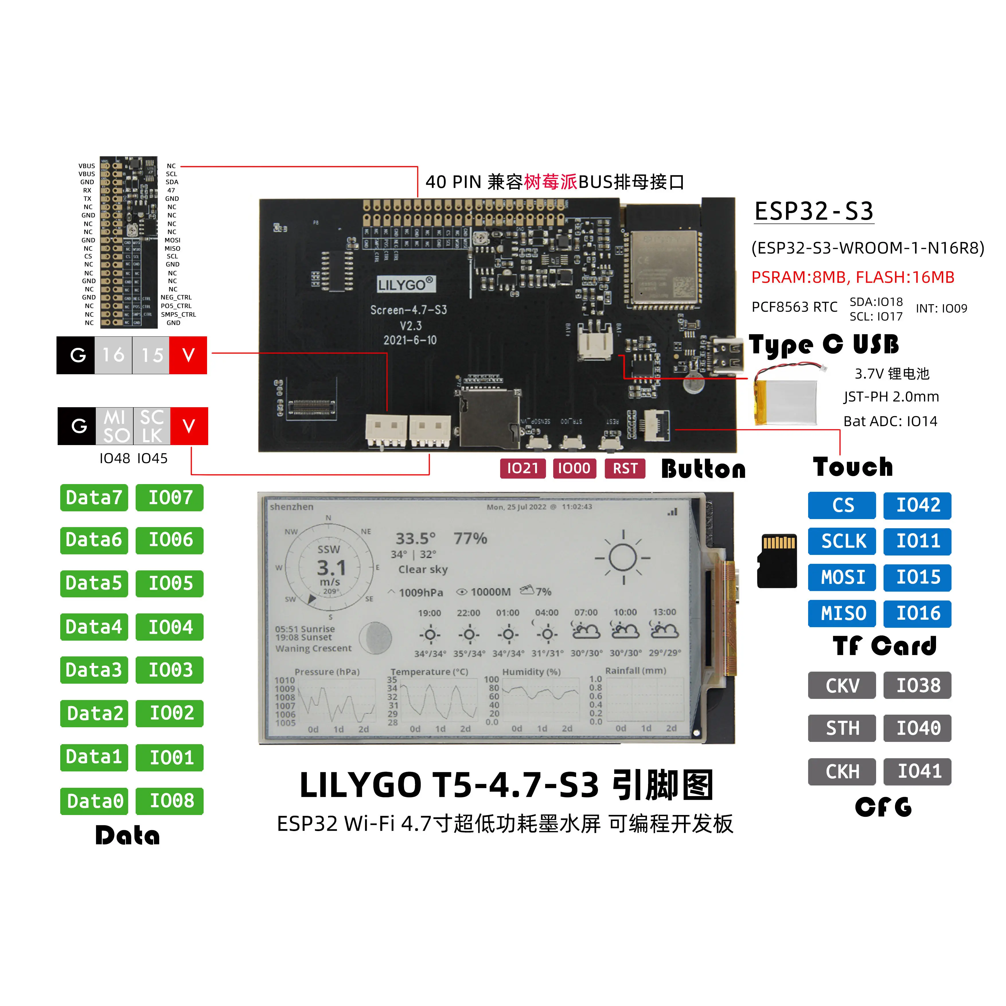 LILYGO T5 ESP32-S3 4.7-inch E-Paper Touch Version WiFi Bluetooth Low Energy Development Board Module