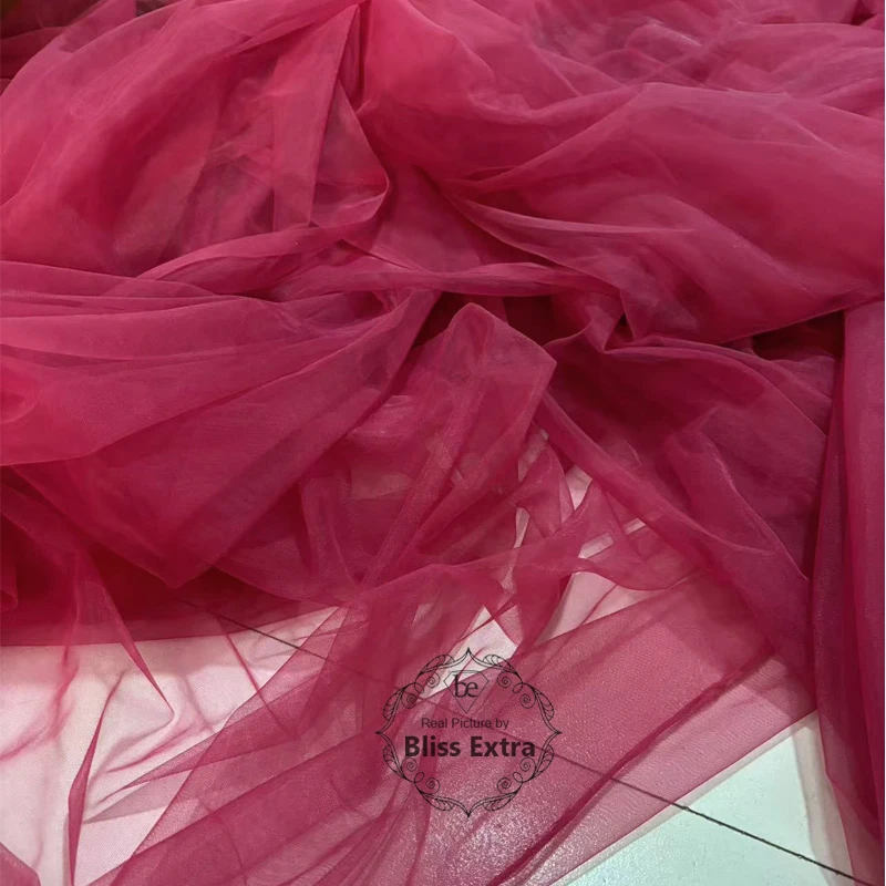 Red Burgundy Soft Tulle Fabric Wedding Celebration Curtain Clothing Rose Mesh Layout Chair Back Yarn Net DIY Sewing Material